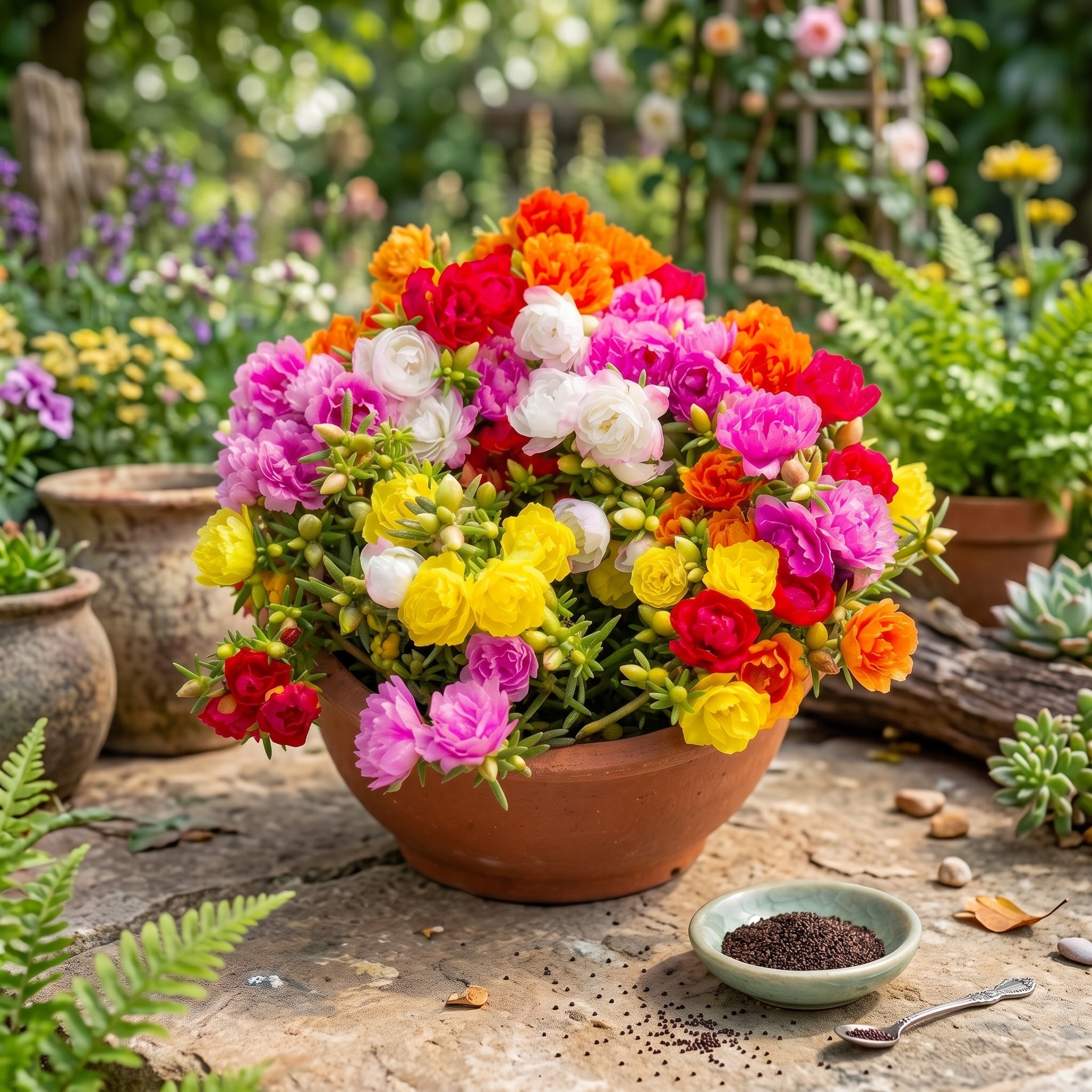 10000pcs Double Moss Rose Seeds - Mixed Colors, 100% Pure Heirloom, No Fillers